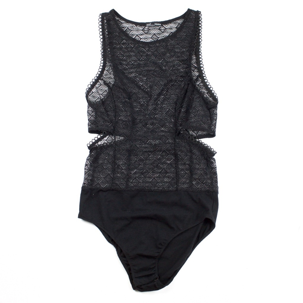 NWOT Zara B&W Collection Black Lace Bodysuit